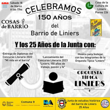 La Junta de Estudios Históricos de Liniers festejará los 150 años del barrio