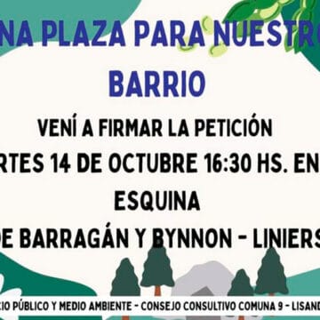 Convocan a firmar un petición por una plaza en Liniers Norte