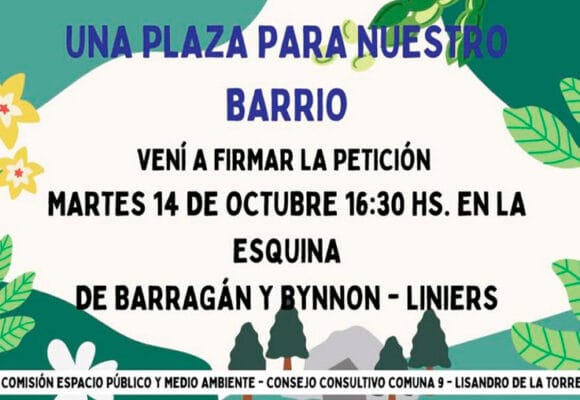 Convocan a firmar un petición por una plaza en Liniers Norte